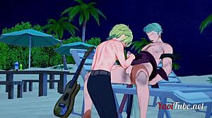 One Piece Yaoi: Zoro X Sanji Handjob and Blowjob on Beach!
