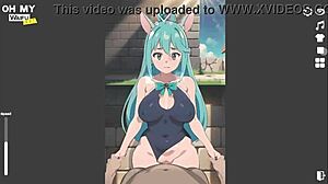 Aqua's standing sex leads to creampie in hentai game