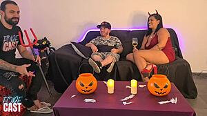 halloween blowjob and fucking with cum swapping!