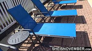 Ebony Babe Undresses From Swimsuit In Bathroom Close-Up