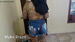 Tattooed hot mommy gives two big cocks blowjobs and sucks them really well, anal included.