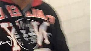 Naughtiness in gym bathroom with guys in sheer