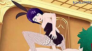 Mitsuki Bakugo and Kyoka Jiro with Izuku Midoriya in Bunny Girl Outfit
