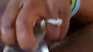 ebony milf self pleases her ass