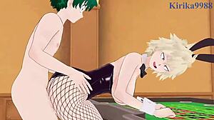 Mitsuki Bakugo and Kyoka Jiro with Izuku Midoriya in Bunny Girl Outfit