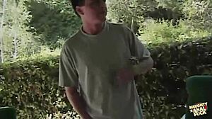 Dirty blonde girl takes huge cock deep in her gaping asshole.