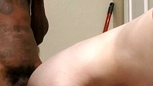 Amateur snow bunny sucks and fucks big black cock in restroom.