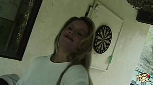 Dirty blonde girl takes huge cock deep in her gaping asshole.