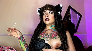 Goth girl with curly hair farts and squirts in fetish compilation