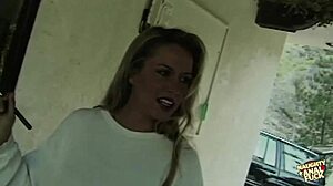 Dirty blonde girl takes huge cock deep in her gaping asshole.