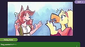 Two chicks playing poker in a furry strip poker game.