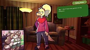 Two chicks playing poker in a furry strip poker game.