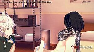 ouma and nagito in doggy style bareback with creampie in dangan ronpa 2