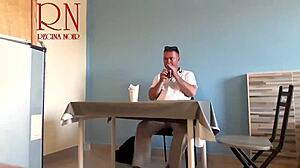 come eat from my navel, you restaurant guest, as your naked curvy waitress teases