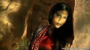 Eastern Indian dancer performs solo in traditional attire