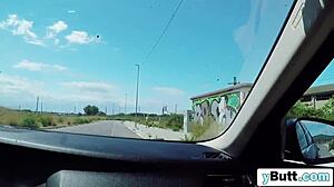 Blonde pleases with mouth and boobs outdoors