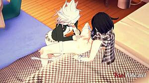 ouma and nagito in doggy style bareback with creampie in dangan ronpa 2