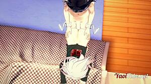 ouma and nagito in doggy style bareback with creampie in dangan ronpa 2