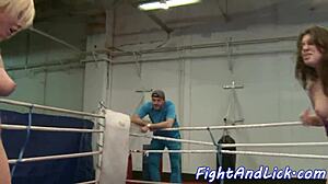 Busty Lesbian Babes Wrestle and Lick in Fierce Fight