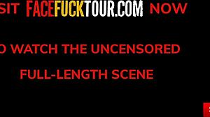 Man, this flexible Latina redhead gags on huge dick like crazy.