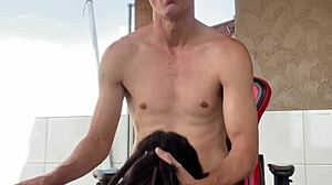 Tattooed Teen 18+ Babe Bent Over For Doggystyle Blowjob On Balcony, Drinks All Cum