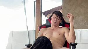 Tattooed Teen 18+ Babe Bent Over For Doggystyle Blowjob On Balcony, Drinks All Cum