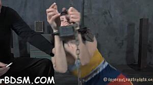 Clamped hottie gets anal hook and toy in hardcore sloppy session