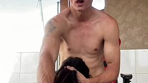 Tattooed Teen 18+ Babe Bent Over For Doggystyle Blowjob On Balcony, Drinks All Cum