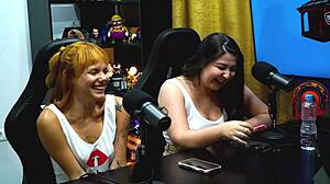 flora vip strips tits out on podcast while ruan flashes cock