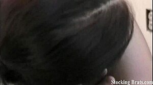 She Licks My Silky Thighs In Stockings!