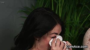 wacky honey gets sperm shot on her face swallowing all the load