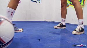 female football team dives into lesbian action after practice