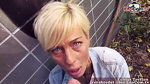 Outdoor POV sextreffen with tattooed blonde German milf in wild action