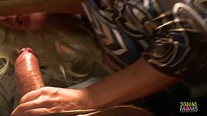 Blonde milf's shaved pussy teased under desk sparks intense urge for reverse cowgirl action