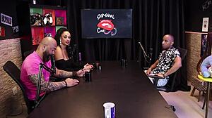 The hot black woman measures the big dick and gives an emotional blowjob