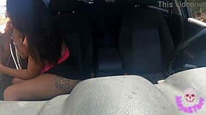 big tits babe fucks stranger in car while masturbating 😏