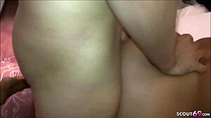 berlin street whore gets fucked without condom, creampie, licks own cum