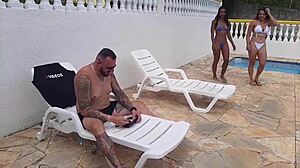 Sentindo a paixão com duas morenas sexy na beira da piscina, Diana Smith brilha no encontro quente do DNox Brasil