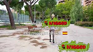 Lady Medusa flashing outdoors for black dick in cowgirl.