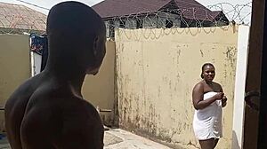 My neighbor's wife drying clothes looks sexy outdoors.