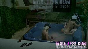 Blonde european trio in jacuzzi with blowjobs and ffm action