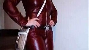 Leather catsuit or pantyhose with miniskirt