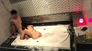 look at this perverted couple fucking in the bubble bath