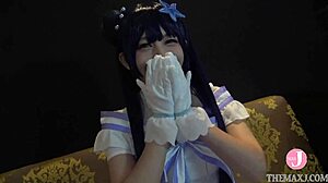 Pretty Japanese Babe in Hentai Cosplay Gets Fingered and Creampied Doggystyle