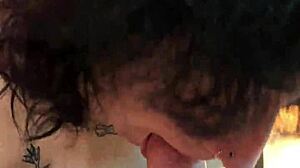Hot tatted petite 18+ woman sucking cock pov