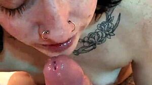 Hot tatted petite 18+ woman sucking cock pov