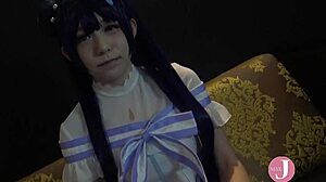 Pretty Japanese Babe in Hentai Cosplay Gets Fingered and Creampied Doggystyle