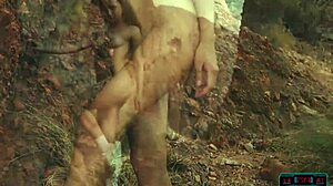 Gloria Sol Rips Clothes for Natural Tits Striptease in Mountains