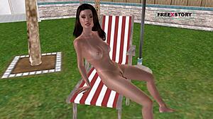 an animated 3d cartoon porn video - cute girl masturbating with bottle near pool?