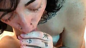 Hot tatted petite 18+ woman sucking cock pov